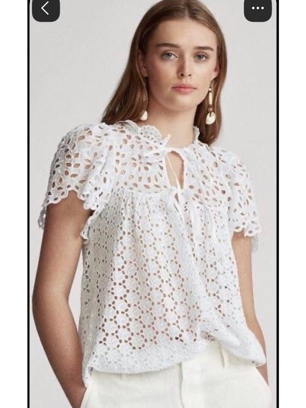 Polo Ralph Lauren Tied Broderie Anglaise Shirt Top White Blouse large
